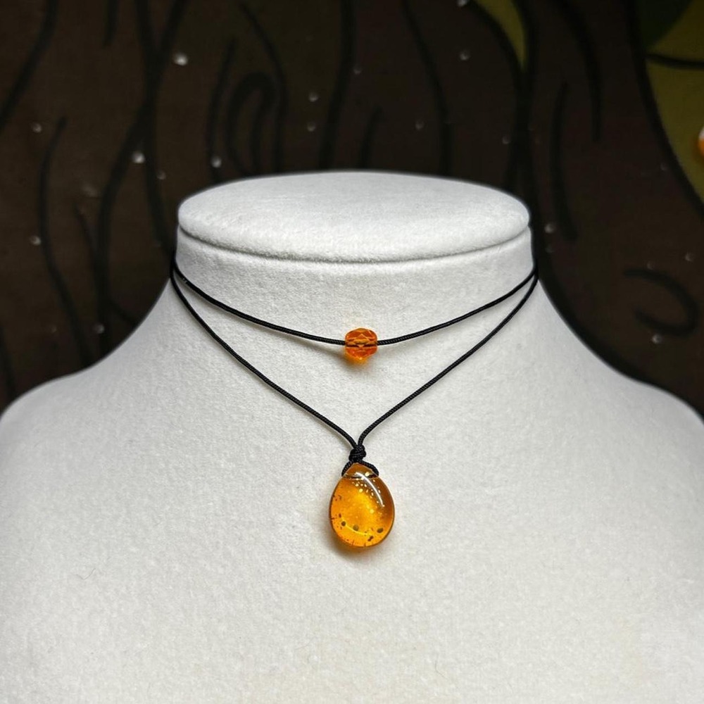 Orange earthy dainty set adjustable black cord czech glass boho chic fairy indie